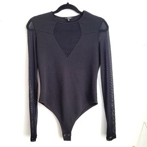 L- Sheer Mesh Black Long Sleeve Bodysuit
